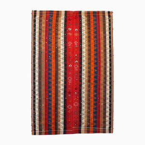 Handgefertigter roter geometrischer Kelim Teppich aus Wolle, 1980er