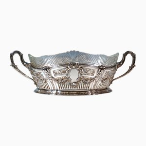 Silberner Jugendstil Jardinière mit geschliffenem Glaseinsatz von Bruckmann & Sons, Deutschland, 1890er