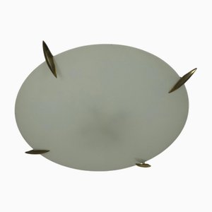 Mid-Century Brass and Glass Flush Mount, Italy, 1960s