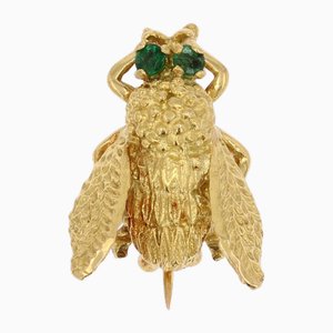 Small 18 Karat Yellow Gold and Emerald Bee Brooch, 1960s