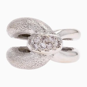 18 Karat White Gold Staple Ring with Diamonds, 1970s