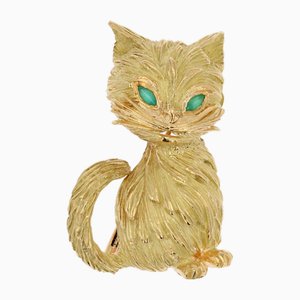 French 18 Karat Yellow Gold Sitting Cat Brooch, 1960s