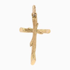18 Karat Yellow Gold Vegetated Texture Cross Pendant, 1960s