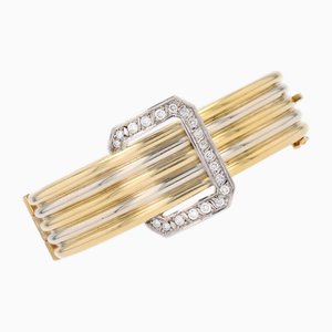 18 Karat Yellow White Gold Belt Bangle Bracelet with Diamonds, 1980s