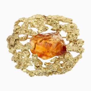 18 Karat Yellow Gold Brooch with Uncut Citrine, 1970s