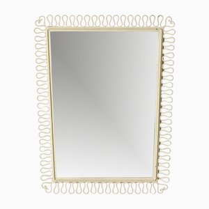 Rectangular Ivory Enameled Wrought Iron Mirror in the style of Gio Ponti, Italy, 1950s