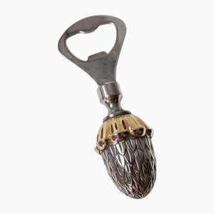 Vintage Silver-Plated Acorn Bottle Opener with Gilt Details, Italy, 1980s