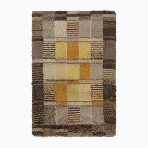 Vintage Swedish Rya Rug with Brown Geometric Patterns