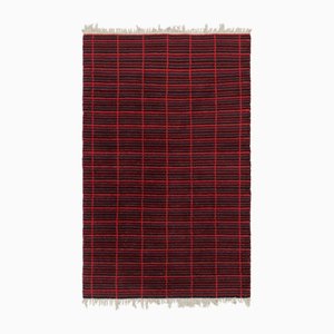 Vintage Swedish Rya Rug with Red and Black Stripes