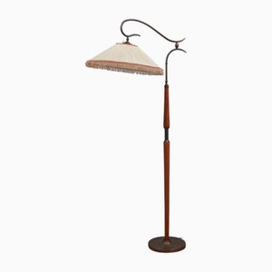 Adjustable Floor Lamp in Brass & Cherry Wood from Osvaldo Borsani, 1950s