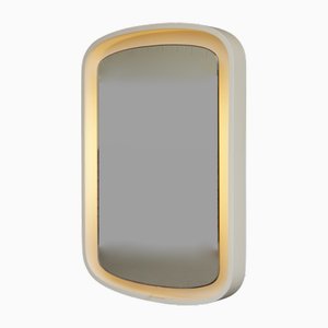Specchio grande retroilluminato con cornice in compensato bianco, anni '70
