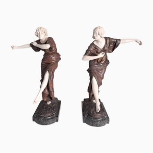 Paul Philippe, Sculptures Chryséléphantines, 1890s, Bronze, Set de 2