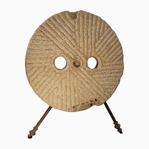 Antique Castilian Millstone in Granite and Iron Sculpture, 1800s