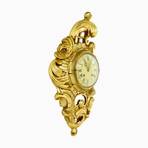 Swedish Rococo Revival Carved Gilt Wall Clock, 1950s