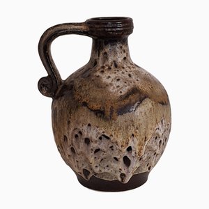 Deutsche Vintage Keramikvase mit Beige-Brauner Lavaglasur, 1970er