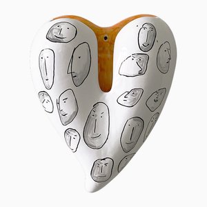 Heart in Ceramic ‘Human Faces' N.8 in Orange by Gianni Veneziano for Kiasmo