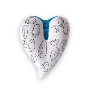 Heart in Ceramic ‘Human Faces' N.4 in Light Blue by Gianni Veneziano for Kiasmo