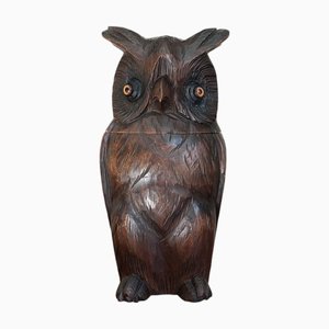Black Forest Carved Owl Tobacco Jar, 1930s