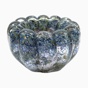 Mundgeblasene Schale aus Muranoglas mit gerahmten Blasen, 1960er