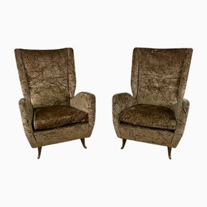 Velvet and Brass Chairs by Gio Ponti for Isa, 1950s, Set of 2