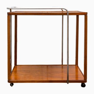 Carrito de bar de madera y metal cromado, años 50