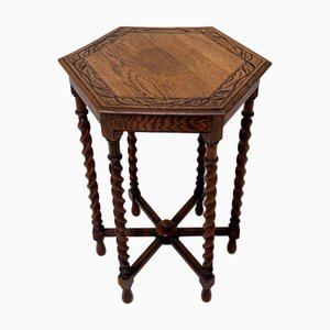 Table d'Appoint Hexagonale Antique avec Pieds Torsadés en Orge, Début du 20ème Siècle