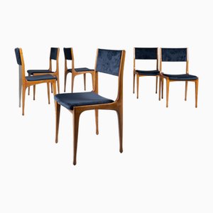 Sedie modello 693 in legno e velluto blu di Carlo de Carli per Cassina, 1957, set di 6