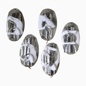 Vintage Wall Lights in Murano Glass and Steel from Mazzega, 1970s, Set of 5