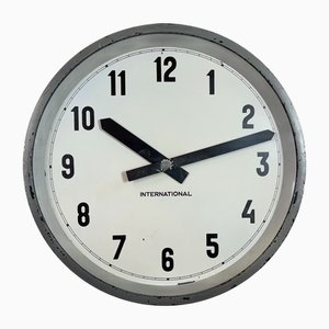 Industrial Factory Grey Wall Clock from International, 1950s