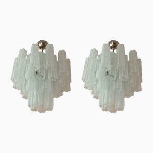 Lampadari Tronchi in vetro di Murano bianco e marmorizzato, set di 2