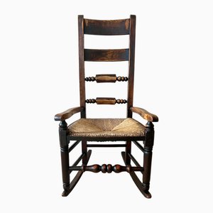Antique Georgian English Oak Ladderback Rocking Chair, Mid-18th Century