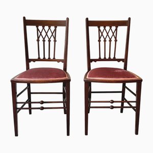 Chaises d'Appoint Style Hepplewhite Style Victorien Lattice en Acajou avec Sièges Tapissés Dusty Rose, 1890s-1910s, Set de 2