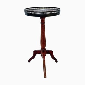 Antique Pedestal Side Table with Marble Top and Brass Gallery, Early 20th Century