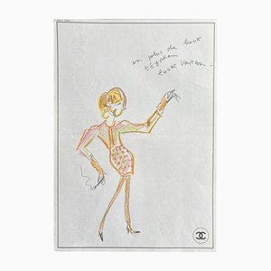 Karl Lagerfeld, Fashion Sketches, Original Drawing