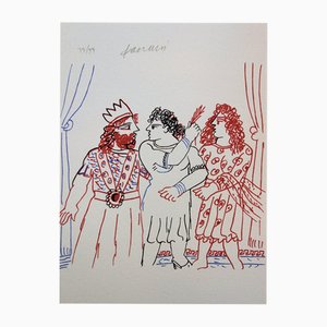 Alekos Fassianos, re e coppia greca, litografia originale firmata