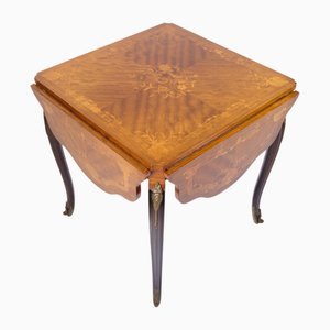 Rococo Style Mahogany and Rosewood Intarsia Side Table with Flaps, 1890s