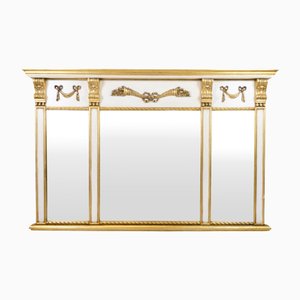 Empire Style Mirror with White and Gold Gilded Frame with Decorative Ornaments