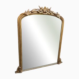 Large Antique English Gilt Arched Top Overmantle Mirror, 19th Century