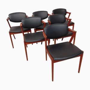 Teak Esszimmerstühle mit Bezug von Kai Kristiansen, 1960er, 6er Set
