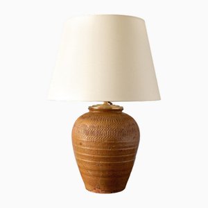 Mid-Century French Carved Stoneware Vase Table Lamp