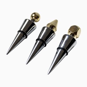 Tappi conici vintage geometrici in metallo con tappi dorati, Italia, anni '80, set di 3