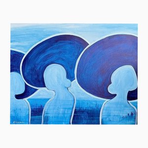 Nina Urushadze, Blue Sombreros, 2025, Acrylic on Canvas