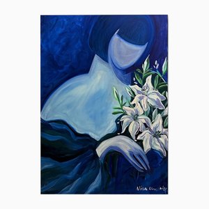 Nina Urushadze, Blue and Blooms, 2025, Acrylic on Canvas