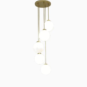 TF625 Suspension Lamp in Satin Brass with Blown Glass Spheres by Daluce
