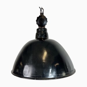 East German Black Enamel Factory Light by LBD Veb Leuchtenbau, Dresden, 1950s