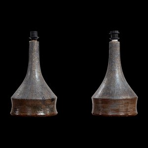 Studio Pottery Lamps in Gray, Blue, and Brown attributed to Bo Borgstrom, Sweden, 1970s, Set of 2