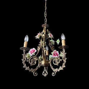 Lampadario antico con rose in ceramica, anni '60