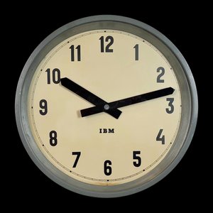 Industrial Grey Factory Wall Clock from IBM, 1950s