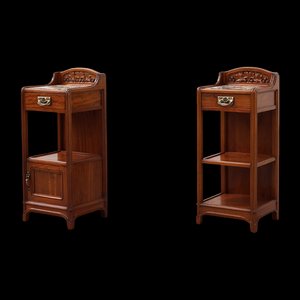 Tables de Chevet Art Nouveau avec Plateau en Marbre attribuées à Paul Alexandre Dumas, France, 1910s, Set de 2