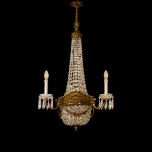 Empire Style 9-Light Chandelier with Crystal Drops, 1920s